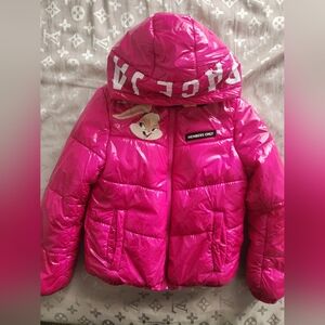 Girl's Space Jam Puffer Pink Jacket, Lola Bunny Looney Tunes, Size 7/8